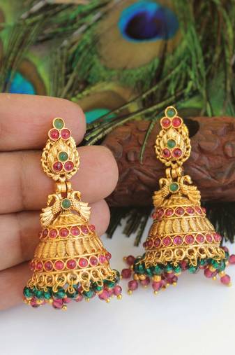 Designer gold plated peacock earrings