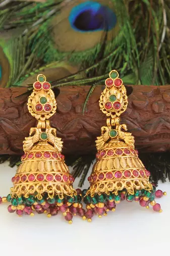 Designer gold plated peacock earrings