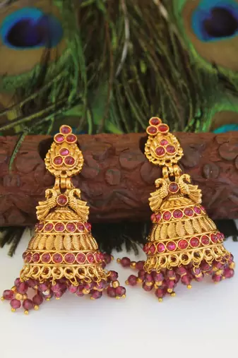 Designer gold plated peacock earrings