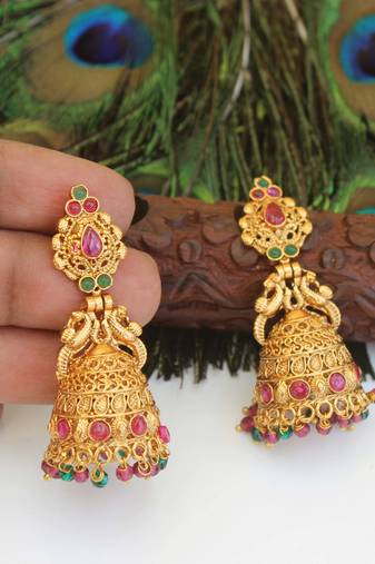 Designer gold plated peacock earrings