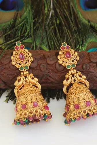 Designer gold plated peacock earrings