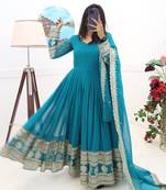 Teal Colour Designer Wedding Wear Georgette Fabric Gown With Dupatta