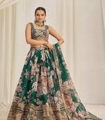 Dark Green Floral Embellished Lehenga Choli Set