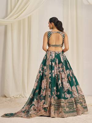 Dark Green Floral Embellished Lehenga Choli Set 3