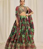 Parrot Green Floral Embellished Lehenga Choli Set