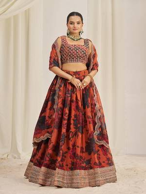 Orange Floral Embellished Lehenga Choli Set 1
