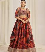 Orange Floral Embellished Lehenga Choli Set