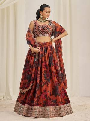 Orange Floral Embellished Lehenga Choli Set 2