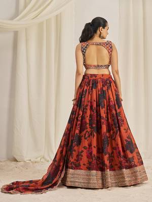 Orange Floral Embellished Lehenga Choli Set 3