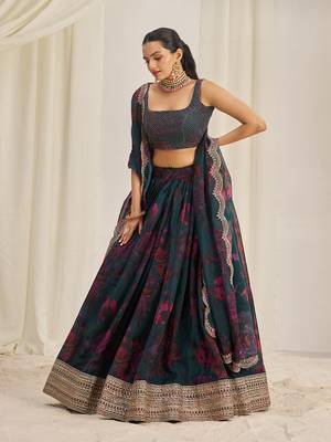 Teal and Wine Floral Embellished Lehenga Choli Set 2