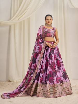 Pink Floral Embellished Lehenga Choli Set 1