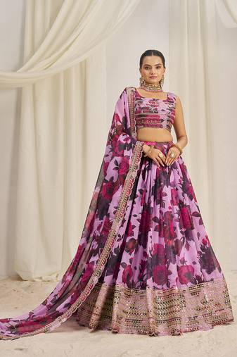 Pink Floral Embellished Lehenga Choli Set