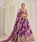Pink Floral Embellished Lehenga Choli Set