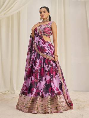 Pink Floral Embellished Lehenga Choli Set 2