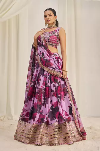 Pink Floral Embellished Lehenga Choli Set