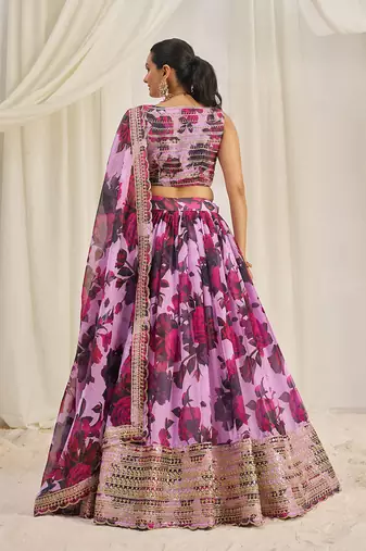 Pink Floral Embellished Lehenga Choli Set