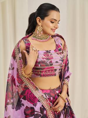 Pink Floral Embellished Lehenga Choli Set 4