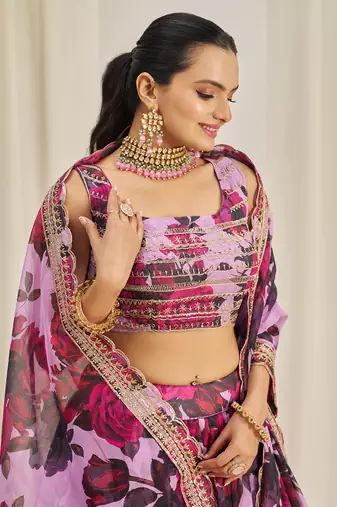 Pink Floral Embellished Lehenga Choli Set