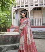 Coffee Soft Tussar Silk Saree Printed  With Printed Border And print Pallu With Blouse For Women