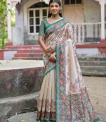 Green Soft Tussar Silk Saree Printed  With Printed Border And print Pallu With Blouse For Women