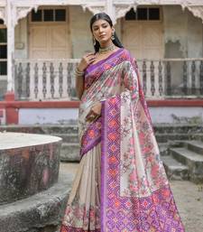 Purple Patola Print style tussar silk Flowervel designer saree with Blouse