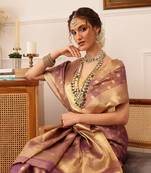 Purple Floral Zari Woven Tissue Saree