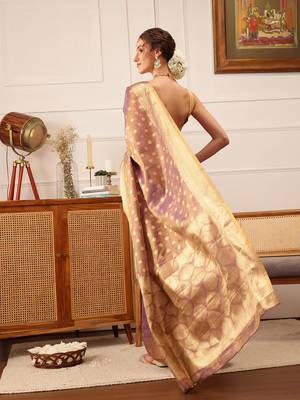 Purple Floral Zari Woven Tissue Saree 3