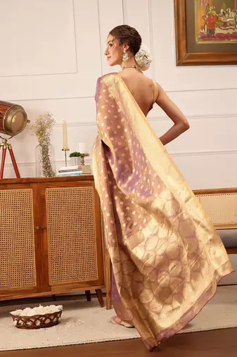 Purple Floral Zari Woven Tissue Saree