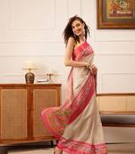 Beige Floral Digital Print Kotha Silk Blend Saree