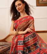 Red Floral Digital Print Silk Cotton Saree