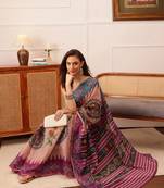 Beige Floral Digital Print Silk Cotton Saree