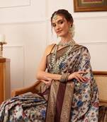 Beige Floral Digital Print Soft Silk Blend Saree