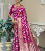 Soft katan silk Saree With Zari Weaving Pallu And Border With Matching Blouse Piece