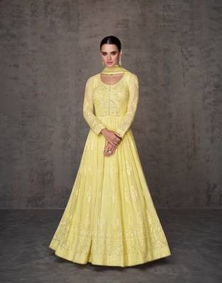 Yellow embroidered georgette anarkali salwar suit 1