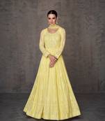 Yellow embroidered georgette anarkali salwar suit