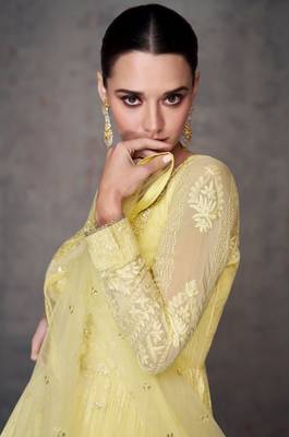 Yellow embroidered georgette anarkali salwar suit 2