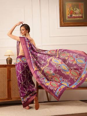 Purple Paisely Digital Print Kotha Silk Blend Saree 1