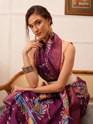 Purple Paisely Digital Print Kotha Silk Blend Saree 3