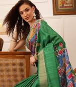 Green Floral Digital Print Kotha Silk Blend Saree