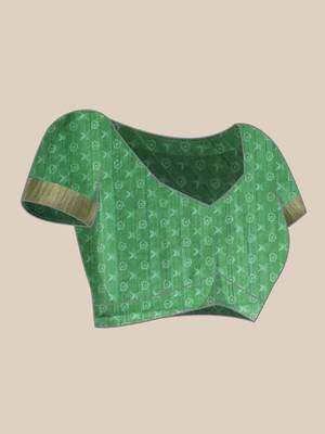 Green Floral Digital Print Kotha Silk Blend Saree 5