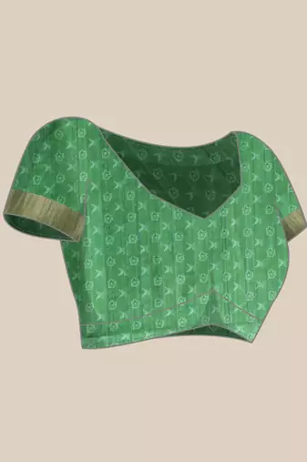 Green Floral Digital Print Kotha Silk Blend Saree