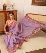 Lavender Floral Digital Print Silk Cotton Saree