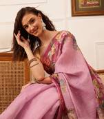 Pink Floral Digital Print Silk Cotton Saree