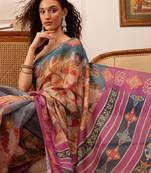 Purple Floral Digital Print Silk Cotton Saree