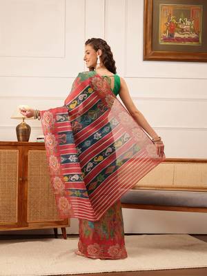 Blue Floral Digital Print Silk Cotton Saree 3