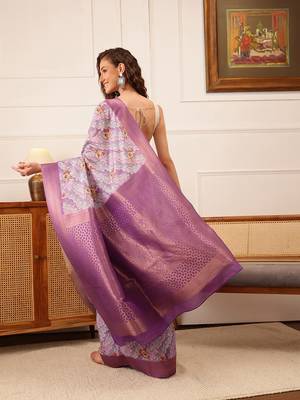 Lavender Striped Digital Print Crepe Saree 3
