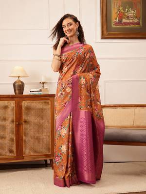 Brown Floral Digital Print Crepe Saree 2