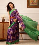 Purple Floral Digital Print Crepe Saree