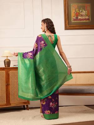 Purple Floral Digital Print Crepe Saree 3