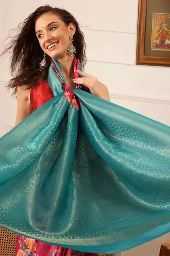 Pink Floral Digital Print Crepe Saree